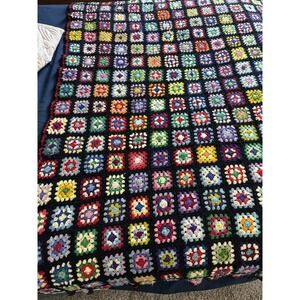 Vintage? Crocheted Blank 47 X 70 Yarnie Afghan Granny Square 3"